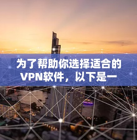 为了帮助你选择适合的VPN软件,以下是一步步的建议 为了帮助你选择适合的VPN软件,以下是一步步的建议